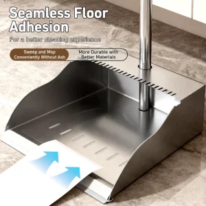 Home Cleaning Supplies Heavy Duty Densely Bristled Brooms & Stand up Stainless Steel Dustpans Combo Set for Home Kitchen Office