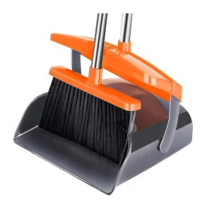 Home Cleaning Windproof Broom and Dustpan Combo Set with Lid Orange