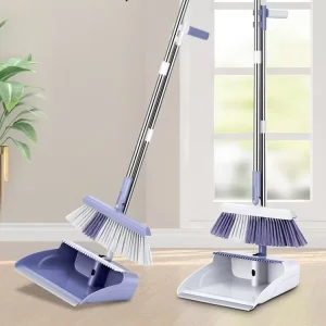 Home Floor Cleaning Broom and Dustpan Set Combo TPR Bristle Steel Rod Standing Magnetic Dustpan Dust Pan