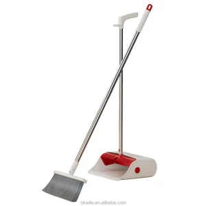 Home Floor Sweeping Cleaning Tool for Indoor Use Broom Set with PET Broom and Upright Stand Dustpan with Teeth
