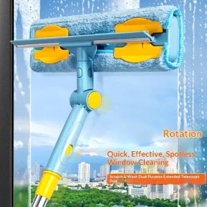 Home Glass Cleaning Gadget That Can Wipe and Scrape Water with an Extendable Telescopic Pole and 360 Degree Rotation