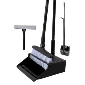 Home Household Cleaning Rotatable Dustpans Set Black Plastic Foldable Long Handle PET Soft Stick Dustpan Set