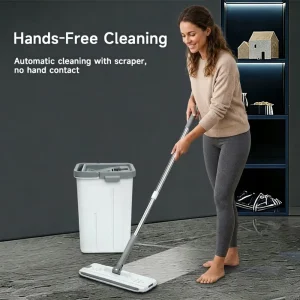 Home Large 360 Magic Wet and Dry Hand Free Floor Cleaning Microfiber Pad Steel Pole Flat Squeegee Bucket Self Cleaning Mop