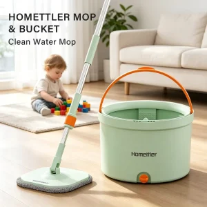 Homettler Mops Clean Dirty Separation Spin Mop Bucket Set and Wringer High Dehydration Rate Reusable Mop Pads Home Dry Wet Floor