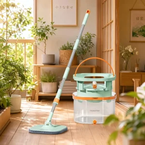 Homettler Transparent Mops Clean Dirty Separation Microfiber 360 Spin Magic Mop Bucket Dry Wet Manual Stainless Steel