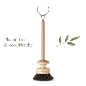 Horsehair Replaceable Pot Brush Long Detachable Handle Natural Sisal Soft Bristles Coconut Palm Cleaning Brush