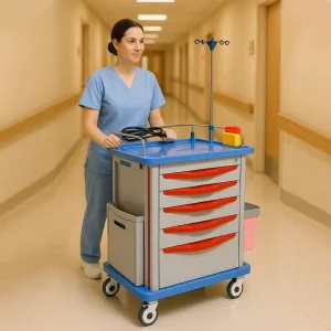 Hospital Easy Cleaning Laundry Trolleys Mobile Linen Hamper Cart with Shelves Price