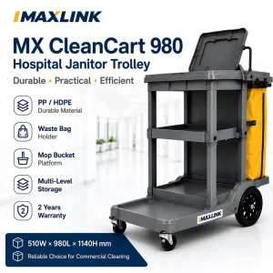 Hospital Janitor Trolley PP HDPE Housekeeping Cleaning Cart with Mop Bucket Platform Waste Bag Holder for Facility Cleaning