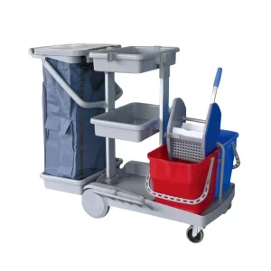 Hot Selling Cleaning Janitorial Cleaning Plastic Trolley Cart With Down Press Bucket Wringer Hotel Cleaning Cart