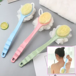 Hot Selling Double Face Sponge Mesh Long Handle Skin Friendly Exfoliate Shower Popular Bath Brush