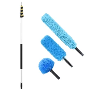 Hot Selling Eco Friendly Metal Home Care Tools with 24ft Aluminum Telescopic Pole Microfiber Cleaning Brush Set