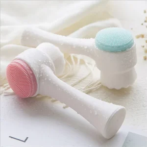 Hot selling Microfiber Soft Surface Brush Deep Cleaning Pores Silicone Cleansing Brush Long Handle Handheld Face Wash Brushes