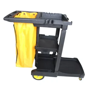 Hotel Housekeeping Cart with Large Capacity Rear Trash Bag 3 Tier Design for Guest Room Cleaning and Linen Transport