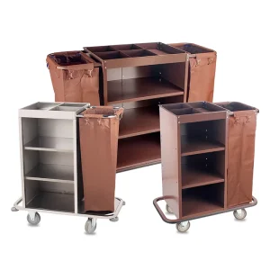 Hotel Linen Cart Guest Room Service Trolley Stainless Steel Cleaning Carts with 5 Inches Rubber Wheel Casters