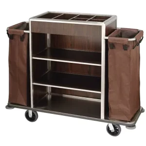 Hotel Plastic Maid Cleaning Housekeeping Trolley with Two Durable Bags Hotel Laundry Cart