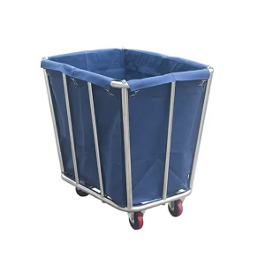 Hotel Room Service Cart Armrests Four-wheel Stainless Steel 100kg Capacity 80L Compartment Cone Cloth Cleaning Laundry Cart