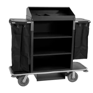 Hotel Room Steel Cleaning Black Housekeeping Trolley