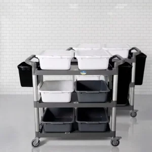 Hotel Three-Tier Dinning Cart with Handle 4-Wheel Locking Casters Capacity for Hotel Kitchen Use Cleaning and Storage