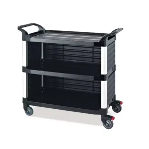 Hotels & Restaurants Three Deck Aluminum Uprights Plastic Utility Service Cart for Cleaning Needs