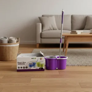 House Cleaning Set with Plastic Basket Stainless Steel Extendable Handle Bucket and Spin Mops