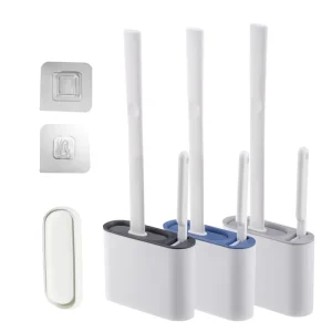 Household 2 In 1 Toilet Brush Set No Dead Cleaning Long Handle Soft Rubber Toilet Cleaner Brush