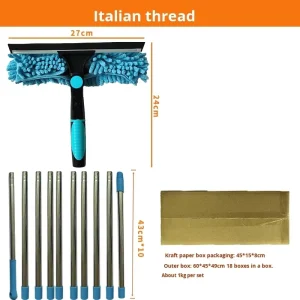 Household 2 in 1 Window Washing Tool 10 Section Splicing Stainless Steel Pole Rotatable Glass Squeegee for High rise Cleaning