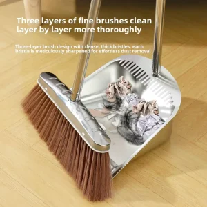 Household Aluminum Broom and Dustpan Set with Stainless Steel Serrated Dustpan and Floor Scraper