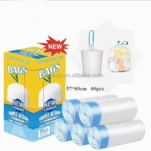 Household Biodegradable PE Garbage Bags Heavy Duty Gravure Printed Drawstring Trash Bags for Car and Cookware Use