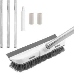Household Brush with a Scraper and Stiff Bristles Eco Friendly Long Handle Metal Handle Cleaning Brush for Bathroom Tiles