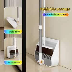 Household Cleaning Brush Set with Upright Extendable Broomstick, Foldable Broom and Dustpan