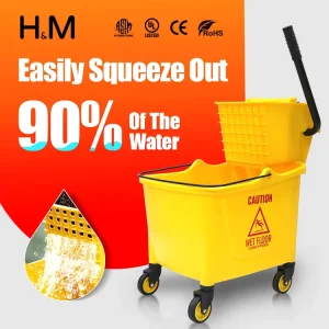 Household Cleaning Plastic Mop Bucket with Hand Press Wringer Cart Over 30L Capacity Eco Friendly Modern Design Durable