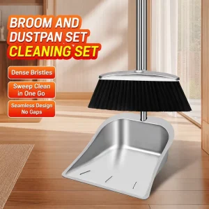Household Cleaning Set with Anti-Rust Metal Handle Upright Broom and Dustpan for Home Use