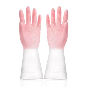 Household Dishwashing Gloves for Washing Clothes Waterproof Thin Rubber Latex Gloves with Bowl Brush