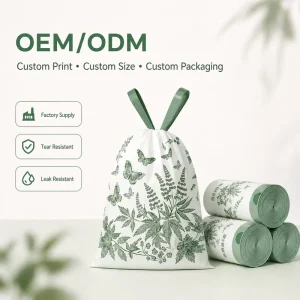 Household Disposable Tear Free Drawstring Garbage Bag Kitchen Storage Garbage Cleaning Bag Mugwort Garbage Bag