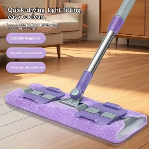 Household Eco-Friendly Manual Telescopic Flat Mop Towel Holder Stainless Steel Pole Microfiber Fabric Rotating Head Dual-Use Wet