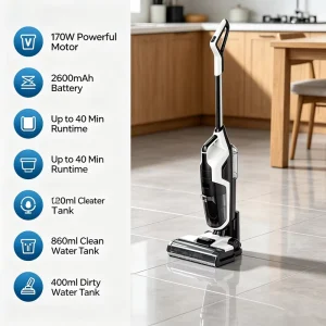Household Floor Scrubber with Electrolyzed Water, Spot Spray, Self-Cleaning Edge and Hard Floor Washer