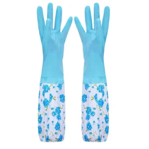 Household Gloves with Fleece Lining Latex Gloves for Kitchen Dishes and Laundry Durable Rubber Waterproof Long Gloves