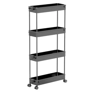 Household Home Kitchen Laundry Room Four tier Detachable Narrow Black Bathroom Organizer Mobile Shelving Unit Cart