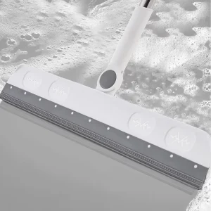 Household Long Handle Floor Squeegee Brushed Steel Window Cleaning Wiper with Soft Fiberglass Brush