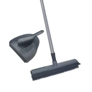 Household Rubber Broom and Dustpan Set for Dog Hair Removal