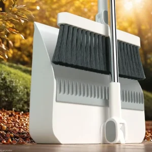 Household Soft Plastic Broom and Dustpan Set with Long Scraping Dustpan