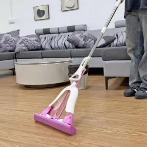 Household Wet Mop for Floor Cleaning with Hands-Free Self-Squeezing Washable Sponge