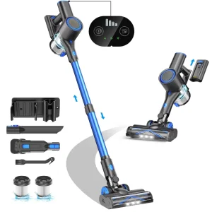 Household and Car Stick Vacuum with LED Headlights, Rechargeable Battery, HEPA Filter, and Pet Hair Cleaning
