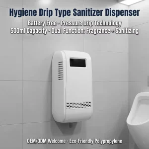 Hygiene Drip Type Sanitizer Dispenser Commercial Toilet Shopping Mall and Office Used 500ml Refill Capacity and Compact Design