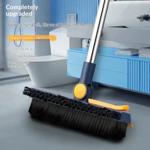 Hygienic Stainless Steel Three in One Floor Scrub Brush with Extended Handle for Bathroom Cleaning No Dead Corners
