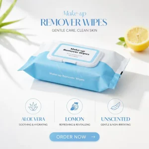Hypoallergenic Makeup Remover Wipes Unscented Aloe Lavender Antibacterial Extra Soft Non-woven 45GSM 60PCS