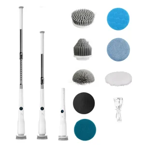 IPX7 Waterproof Electric Cleaning Brush with Adjustable Extension Handle, Stainless Steel Handle, and Nylon Brush Head