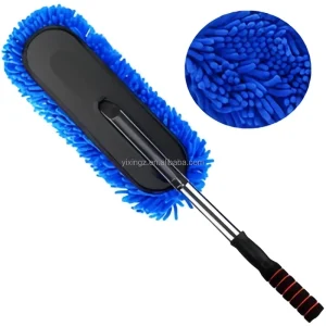 In Stock Blue Microfiber Duster Brush Telescopic Car Cleaning Tool Stainless Steel Handle Ergonomic Detachable for Car Washing