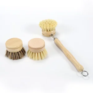 In stock Wooden Beechwood Sisal Kitchen Cleaning Brush with Long Handle Replaceable Head Bamboo Palm Dishwashing Brush