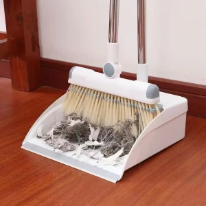 Indoor Floor Brush and Dustpan Set with Long Handle and Plastic Broom